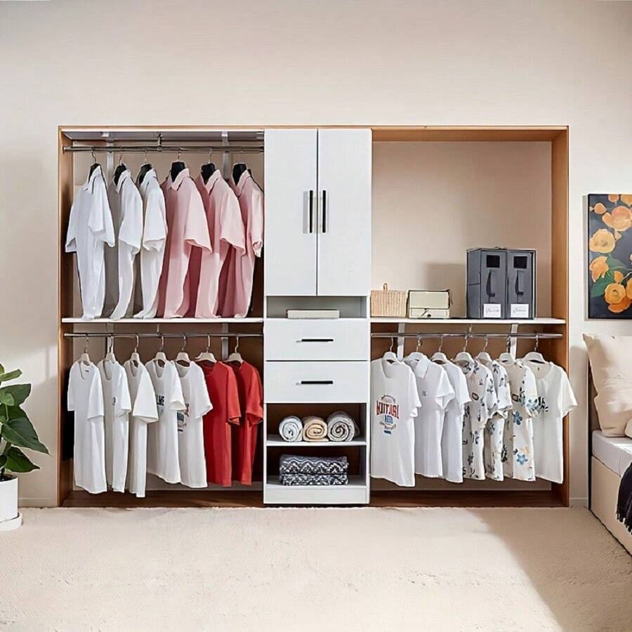 Closet Organizer System With 3 Shelf Towers, 8ft White Closet System
