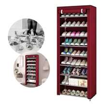 9 Tier Shoe Rack, Foldable Closet For Shoes And Clothes, Adjustable Organizer Shelf, 9 Tier Fabric Shoe Rack, 9 Tier Large Capacity Shoe Rack With Cover - Burgundy - View 1