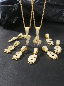 1PC Iced Fashion Drip Oil Arabic Digital Pendant Necklace With 20 Inch Stainless Steel Fried Dough Twists Chain Luxury Hip Hop Neck Jewelry - Number - View 7