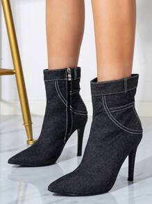 时尚尖头高跟踝靴，适合女性，通勤，约会，派对，度假，日常穿着 - 黑色 - 查看 2