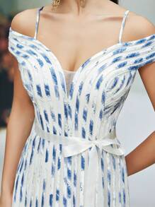 Vestido de malha com ombros descobertos Mgiacy Vestido formal para festa, vestido para evento de casamento Vestido para convidado de casamento Vestido de noite
