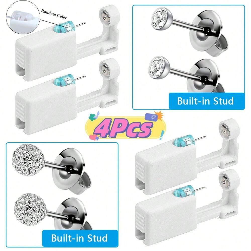 4 Packs Ear Piercing Kit,Disposable Ear Piercing Gun With Built In Ear