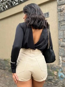 Women's Mom Jean Shorts High Waist Comfortable Premium Quality Elegant Casual - 杏色 - 查看 3