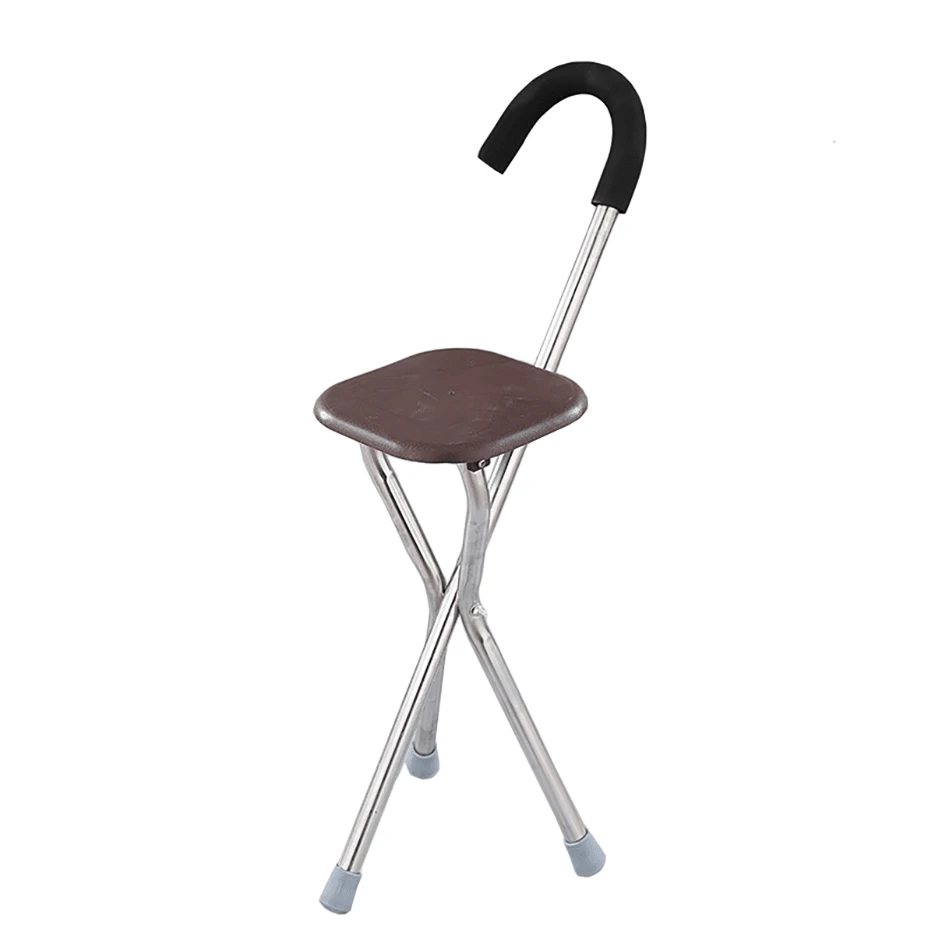 Bastón Con Asiento Plegable De 3 Apoyos - Banco - Café integral - Ver 1