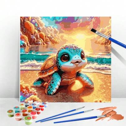 1 pezzo Dipinto per numero tartaruga tramonto vista mare figura artistica per adulti disegno da colorare per numero su tela decorazione per la casa