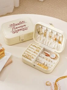 Boîte à bijoux personnalisée en PU avec nom, étui de rangement pour bijoux personnalisé avec compartiments ajustables, cadeaux personnalisés pour femme, demoiselle d'honneur, mère, amie, enseignante, rentrée scolaire