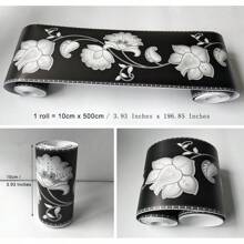 1 rouleau de 2 m/5 m de bordure de papier peint autocollante imperméable et résistante à la saleté, motif floral et marbre, convient pour la décoration des carrelages de la cuisine, de la salle de bain et du salon. Matériau PVC autoadhésif épais, facile à appliquer et à enlever