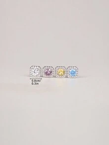 1 对简约闪亮时尚 925 纯银镀白金方形耳环，高品质可爱风格，适合日常佩戴、约会、聚会、购物、度假 - 紫色 - 查看 7