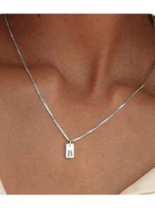 1 chiếc vòng cổ mặt chữ cái viết tắt A-Z dành cho nữ, thép không gỉ 316L, quà tặng Halloween, mùa tựu trường - Bạc - Xem 16