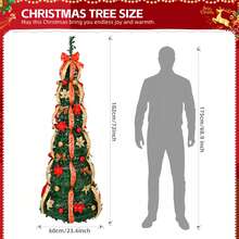 Árbol de Navidad artificial premium de 6 pies, árbol de Navidad emergente, árbol de Navidad artificial con 150 luces cálidas, adornos rojos y dorados para decoración navideña en interiores y exteriores - Verde - Ver 6