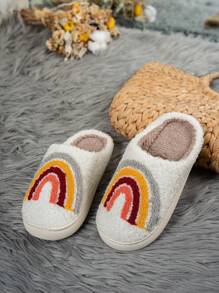 Women Casual Cartoon Rainbow Print Warm Slippers For Home Use, Autumn/Winter