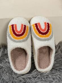 Women Casual Cartoon Rainbow Print Warm Slippers For Home Use, Autumn/Winter