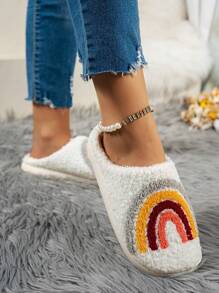Women Casual Cartoon Rainbow Print Warm Slippers For Home Use, Autumn/Winter