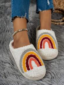 Women Casual Cartoon Rainbow Print Warm Slippers For Home Use, Autumn/Winter