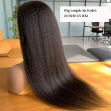 Kinky Straight 13x4 HD Lace Front Human Hair Wigs For Women Glueless Transparent Brazilian Coarse Yaki Remy Lace Frontal Wigs 28 30 32 Inch Lace Closure Wig Pre Plucked - màu đen - Xem 2