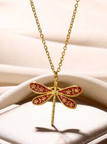 1 Stück Halskette für Frauen in Goldfarbe aus Edelstahl mit Libellen Anhänger, Choker, modischer Vintage Insekten Schmuckzubehör als Geschenk