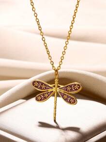 1 Stück Halskette für Frauen in Goldfarbe aus Edelstahl mit Libellen Anhänger, Choker, modischer Vintage Insekten Schmuckzubehör als Geschenk
