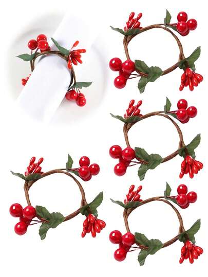 4 à 6 pièces/paquet Ronds de serviette à baies utilisés pour cadeau de fête de Noël, décoration de table de mariage