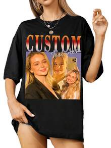 Customized Gift For Thanksgiving, Christmas. Logo, Business, Wedding Gift, Party Costume, Birthday Gift, Halloween Costume, Christmas Costume. Customize Women T-Shirt - Add Your Own Text And Images (Family Photo/Selfie/Pet Photo/Friend Photo) To Design Your Personalized Printed T-Shirt, Anniversary Gift, Valentine's Day, Thanksgiving, New Year Pattern, Suitable For Boyfriend, Girlfriend, Vintage Face T-Shirt, Shirt Gift Ideas Ornamental,Dawg Stylish,Fashion,Hipster,Contracted,Easy Costume,Minimal Chic,Casual Unique,Custom Treasurefinds,Belle Costume Ideal Gifts For Her Family,Friends,Children,Pink Girls For Mother's Day,For Children's Day,For Vacation - Black - View 3