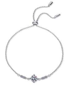 1 chiếc vòng tay bạc Sterling 925 thanh lịch dành cho nữ, vòng tay 4 chấu có thể điều chỉnh với đá Moissanite 1CT màu D, quà tặng trang sức tiệc và cưới - Bạc - Xem 4