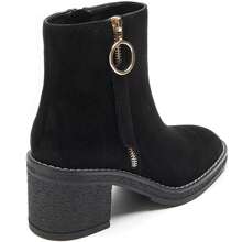 Suede Ankle Boots With Mid-Heel And Gold Zip – Refined Simplicity And Everyday Comfort - Black - View 4