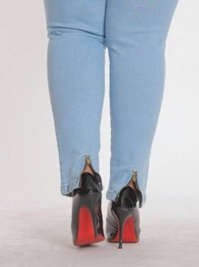 Women's Jeans, Large Size, With Elastane, From 46 To 60 - 淺色水洗藍 - 查看 3