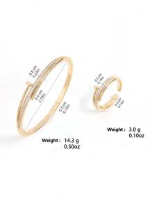 2件简约时尚指甲形方晶锆石手链和戒指套装 - 首飾套裝 - 查看 9