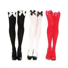 Kit 6 Women's Sexy Plain 7/8 Thigh High Stockings With Bow - 彩色 - 查看 5