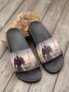 1 双男士一脚蹬拖鞋，全新设计夏季户外个性化凉鞋，男女通用家居防水舒适大码休闲家居拖鞋，黑色猴王图案，适合青少年，夏季休闲或户外运动或度假旅行或毕业礼物或生日礼服配饰 - 彩色 - 查看 19