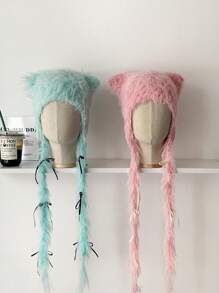 1 chiếc mũ trapper dệt kim dày có vành tai, thiết kế bện dễ thương, mũ ấm áp cho mùa đông dành cho phụ nữ - Nhiều màu - Xem 3