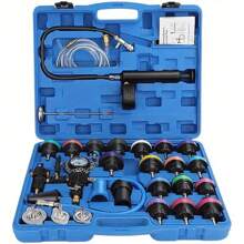 28Pcs Radiator Pressure Tester Kit - Universal Cooling System Diagnostic Tool Professional Radiator Leak Detection Coolant Filling Kit For Cars - Blue - View 1