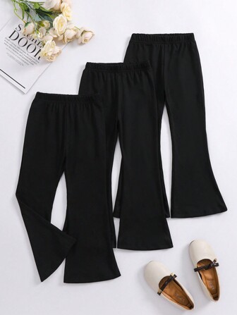 3pcs Young Girl Solid Color Casual Flare Pants Set, Fall