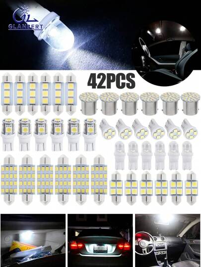 GLANBERT Brand New 42pcs/Set LED Cars Wedge Lights T10 Car Interior Light  T5 Map   Dome Bulb Tail Lamp License Plate Lighting Trunk Bulbs