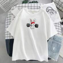 Rabbit Gym T-Shirt Workout Gym Shirt Blouse Unisex Men Women 100% Cotton Top Premium Streetwear New Release Fast Shipping Various Colors!! Plus Size - trắng - Xem 2