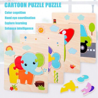 7 件木制 3D 马赛克拼图，学习七巧板卡通动物智能拼图玩具，儿童木质拼图，节日礼物