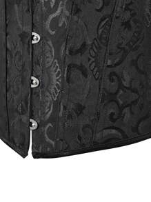 Women Corset Top With Lace Sleeve Lace Up Bustier Lingerie Waist Trainer Costume Tops , White/ Black - Black - View 6