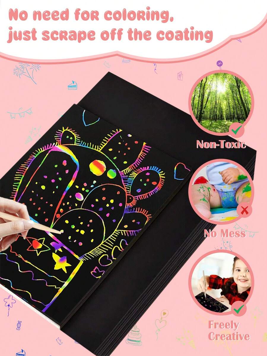 Party Gift 50 Packs Of Rainbow Scratch Notebooks, Children's Art And