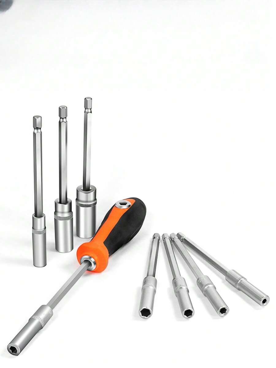 1pc 5MM To 10MM Extended Socket Wrench Set - Screwdriver - Hexagonal Socket Wrench - Deep Socket Screwdriver - Non-Slip Handle - Convenient Storage - Mechanical Disassembly - Concave Design, Tools For Men - Orange - View 1