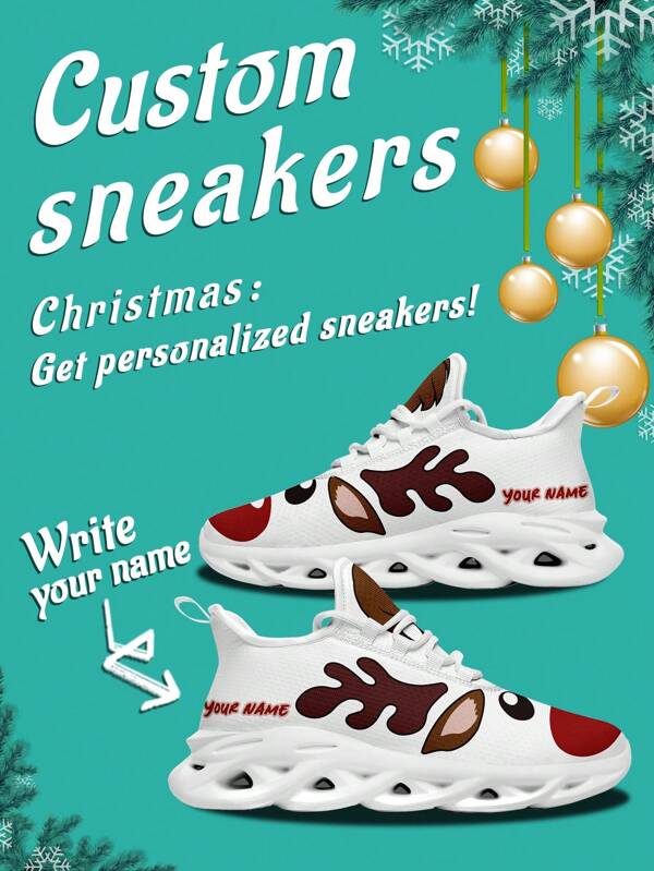 1 par de zapatillas personalizadas con renos navideños, zapatillas de running personalizadas con renos navideños, zapatillas personalizadas con patín de Papá Noel, zapatillas de running personalizadas con regalo de Papá Noel de bajo corte, zapatillas personalizadas, zapatillas de running personalizadas para mujer y hombre, zapatos deportivos y casuales personalizados, regalo navideño para mamá/papá/ella/él/novia/novio/esposa/esposo/amigo