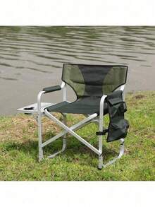 1-Piece Padded Folding Outdoor Chair With Storage Pockets,Lightweight Oversized Directors Chair For Indoor, Outdoor Camping, Picnics And Fishing,Blue/Grey - 綠色+鋁-3 - 查看 1
