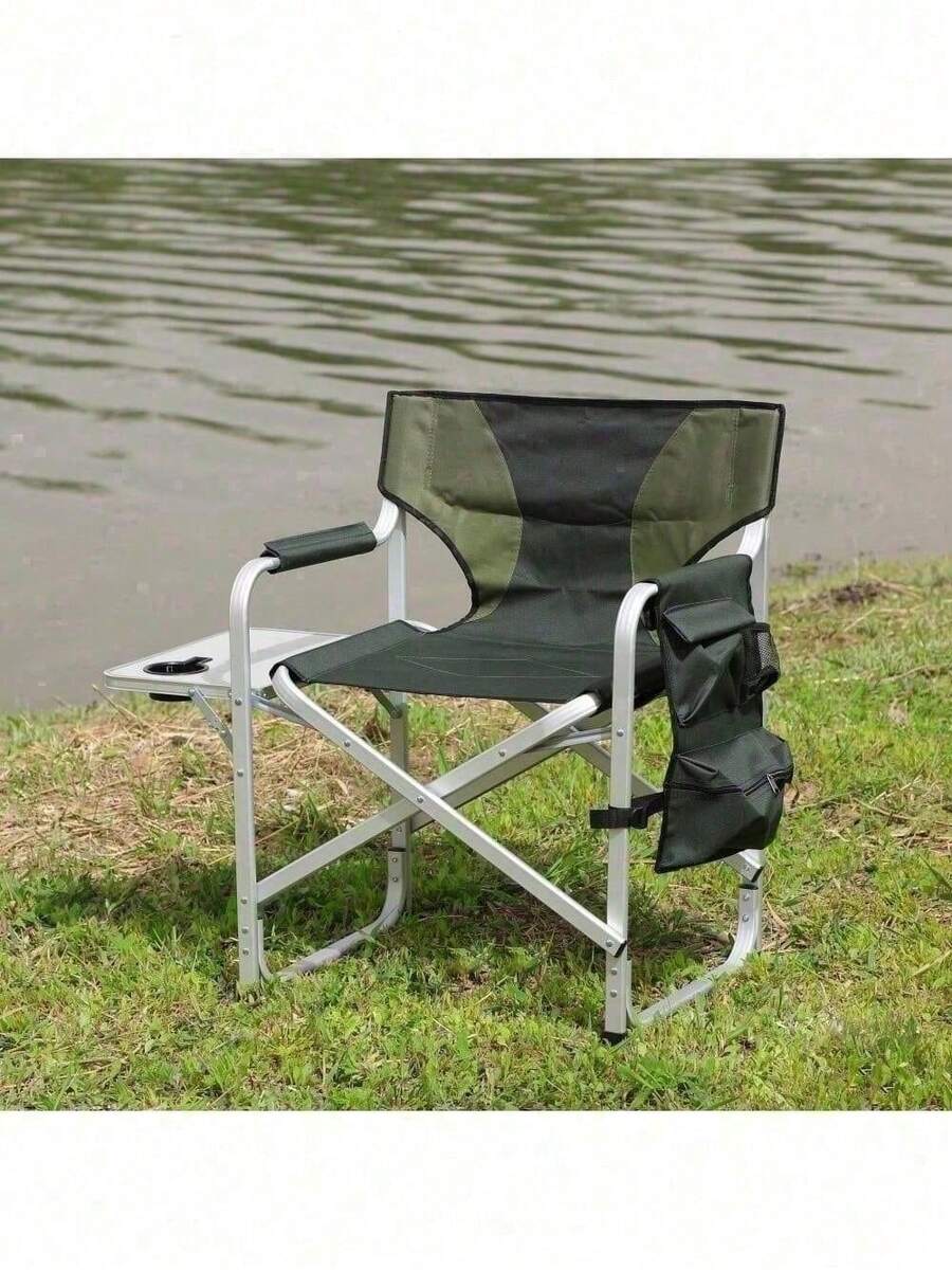 1-Piece Padded Folding Outdoor Chair With Storage Pockets,Lightweight Oversized Directors Chair For Indoor, Outdoor Camping, Picnics And Fishing,Blue/Grey - 綠色+鋁-3 - 查看 1