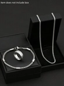 Men's Stainless Steel Jewelry Set Chain Necklace Chain Bracelet Chain Anxiety Ring Simple Sporty Style Suitable For Everyday Wear Holiday Gifts(Item Does Not Include Box)