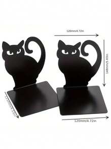 2pcs Cat-Shaped Metal Bookends, Lacquered Surface, Stand-Up Book Rack Design, Heavy Duty Non-Slip Book Supports, Multi-Purpose Bookshelf Dividers, Suitable For Home And Office, Fit For Various Room Types Back To School