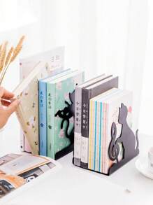 2pcs Cat-Shaped Metal Bookends, Lacquered Surface, Stand-Up Book Rack Design, Heavy Duty Non-Slip Book Supports, Multi-Purpose Bookshelf Dividers, Suitable For Home And Office, Fit For Various Room Types Back To School