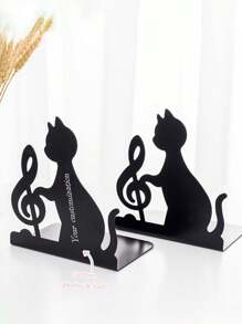 2pcs Cat-Shaped Metal Bookends, Lacquered Surface, Stand-Up Book Rack Design, Heavy Duty Non-Slip Book Supports, Multi-Purpose Bookshelf Dividers, Suitable For Home And Office, Fit For Various Room Types Back To School