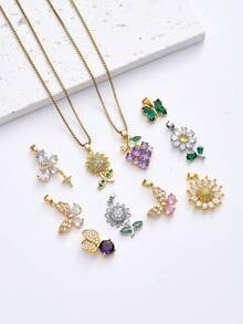 1-5 件时尚金属铜镀金锆石水晶向日葵葡萄蝴蝶花吊坠首饰制作 DIY 用品，适合家庭、情侣、朋友作为项链、耳环、钥匙扣、手机链装饰品和礼物 - 彩色 - 查看 1