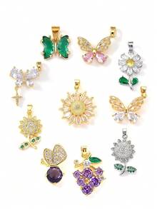 1-5 件时尚金属铜镀金锆石水晶向日葵葡萄蝴蝶花吊坠首饰制作 DIY 用品，适合家庭、情侣、朋友作为项链、耳环、钥匙扣、手机链装饰品和礼物 - 彩色 - 查看 2