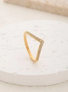 1pc V-Shaped Cubic Zirconia Ring With 18K Gold Plating And Cubic Zirconia Jewelry Gift For Women, Mother, Wife, Girls, Birthday Gift