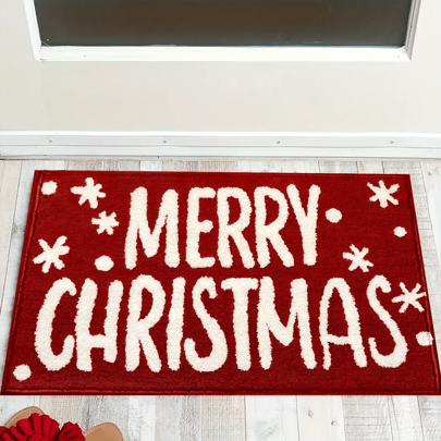 1pc Red Christmas Snowflake Printed Faux Wool Kitchen Mat, TPR Anti-Slip Bottom Bathroom Mat, Home Decor, Kitchen Decor, Christmas Decor, Home Decor, Christmas Decoration