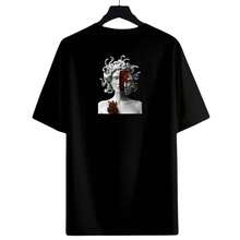 New York  Women's Drop Shoulder Shirt Short Sleeve Round Neck - 黑色 - 查看 2